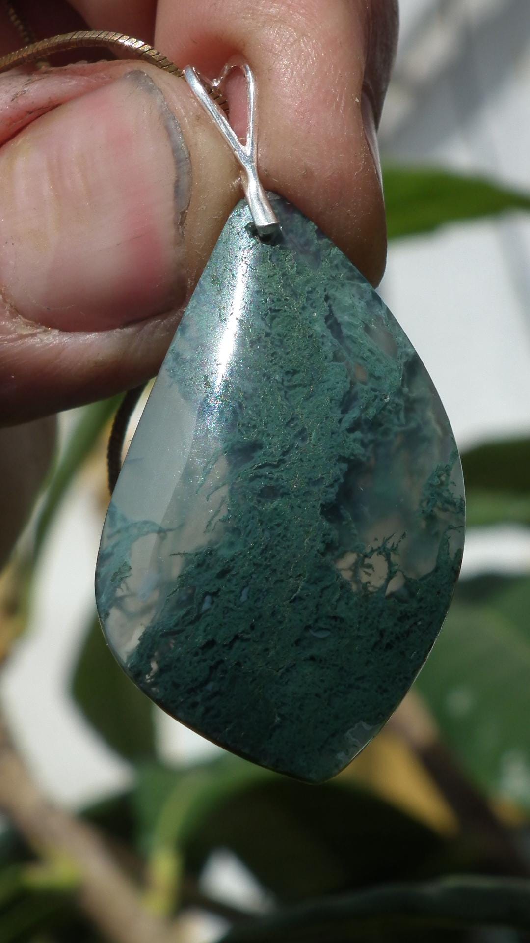 moss agate necklace with sterling silver bail