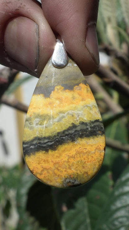 Yellow Bee Jasper pendant with sterling silver bail