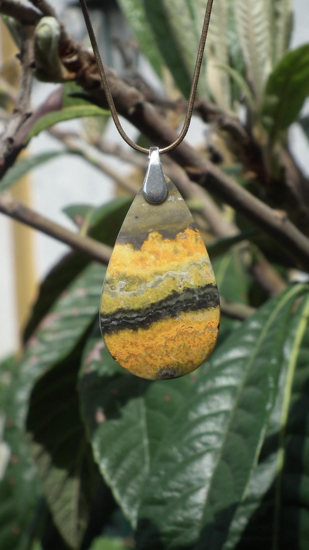Yellow Bee Jasper pendant with sterling silver bail