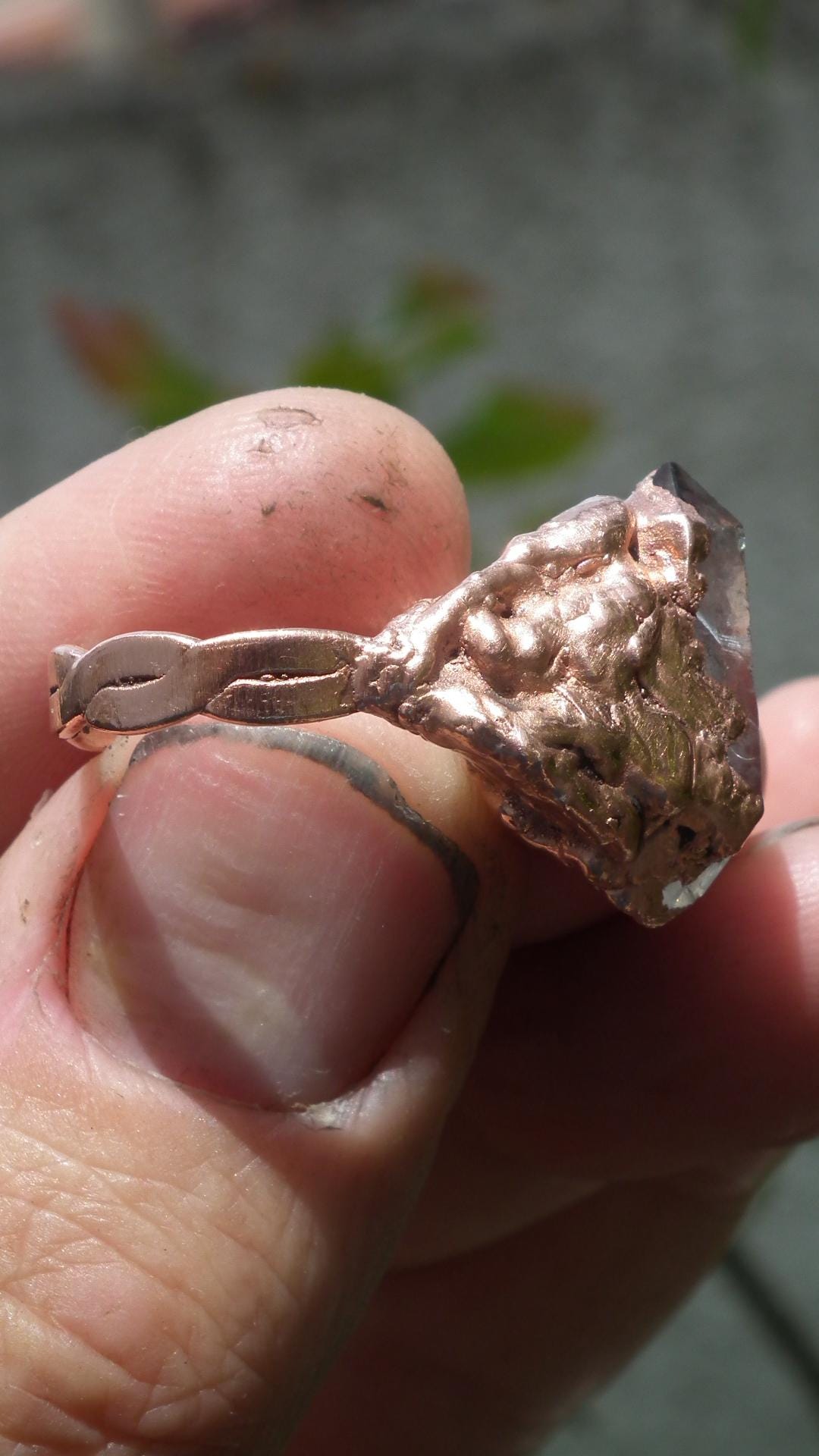 Electroformed Copper double terminated quartz ring