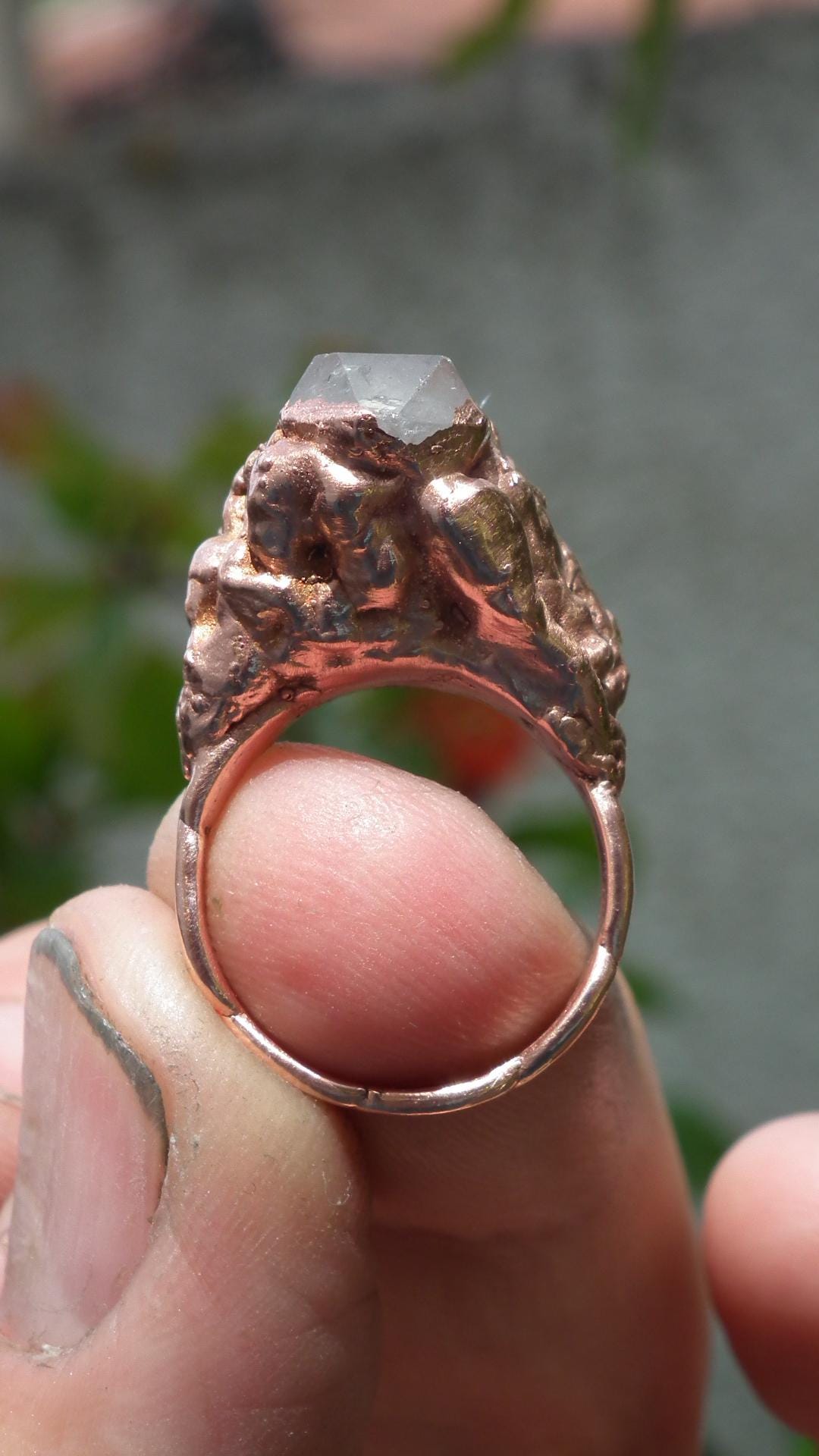 Electroformed Copper double terminated quartz ring