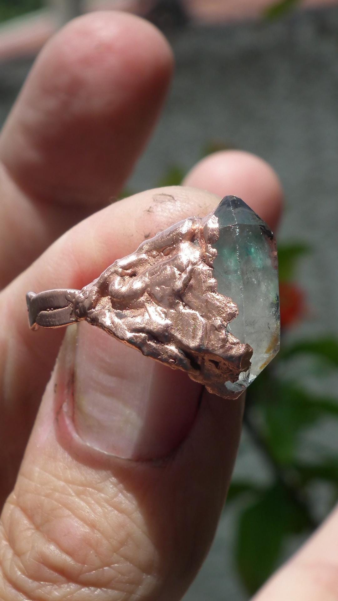 Electroformed Copper double terminated quartz ring