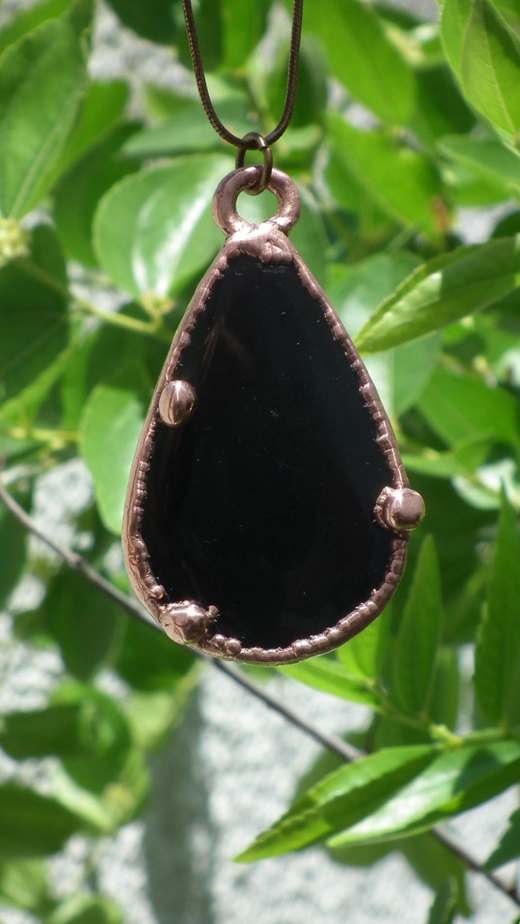 Copper Black obsidian necklace // Electroformed Copper // Free Copper Chain !