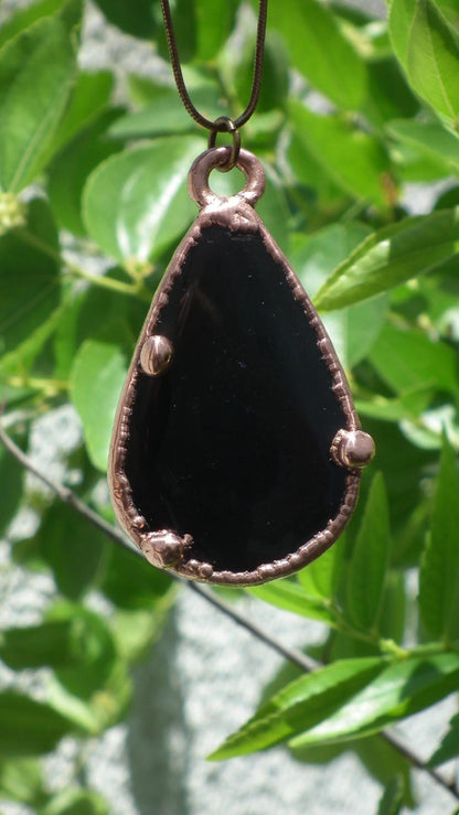 Copper Black obsidian necklace // Electroformed Copper // Free Copper Chain !