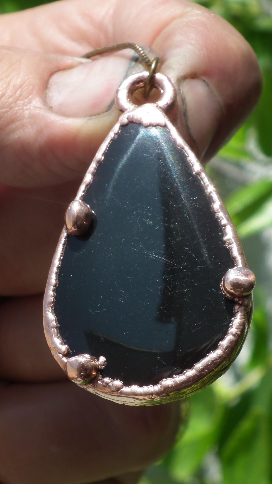 Copper Black obsidian necklace // Electroformed Copper // Free Copper Chain !