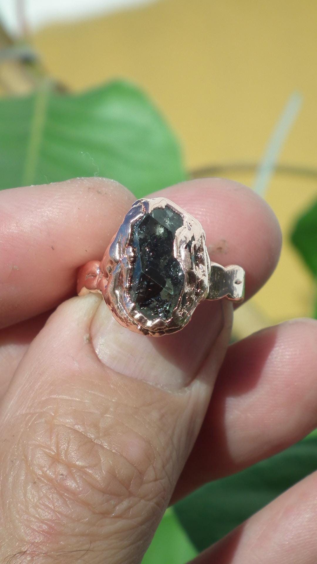 Herkimer diamond ring / Electroformed Copper