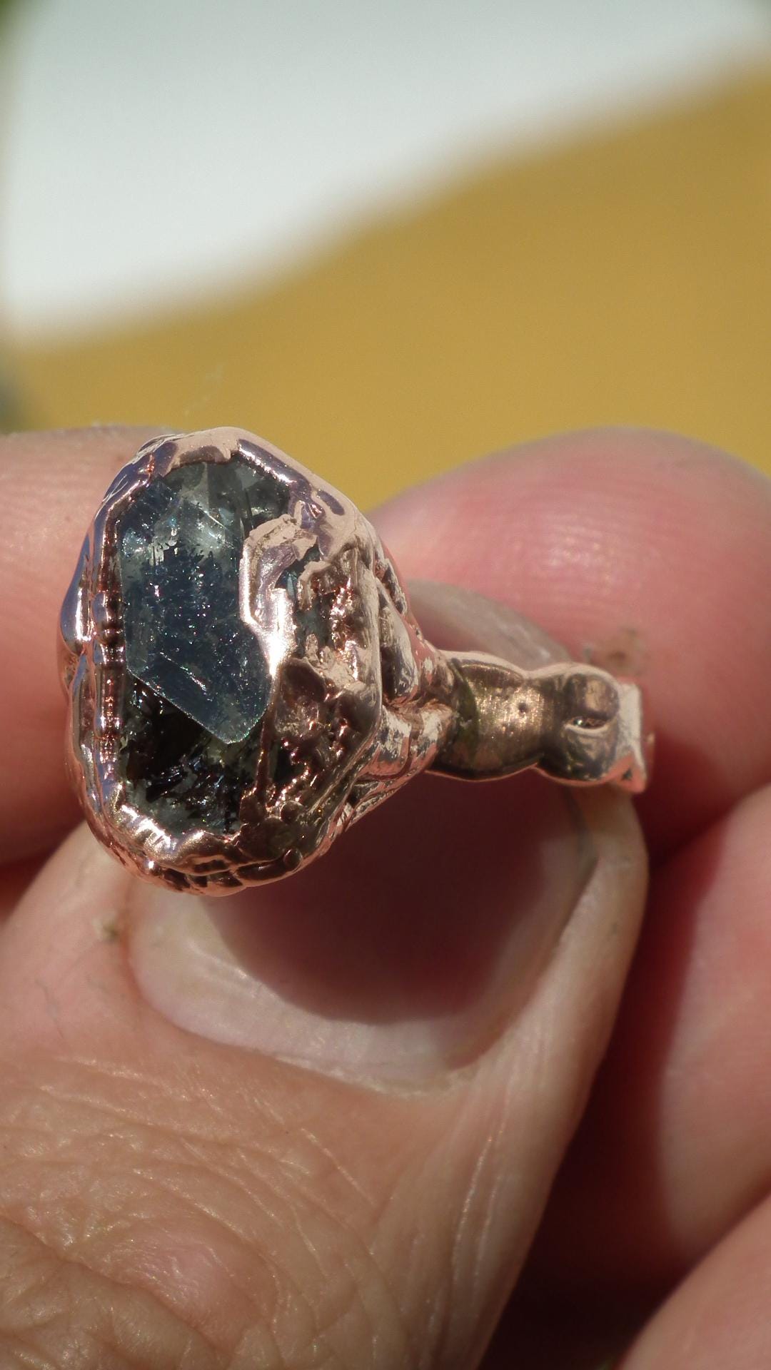 Herkimer diamond ring / Electroformed Copper