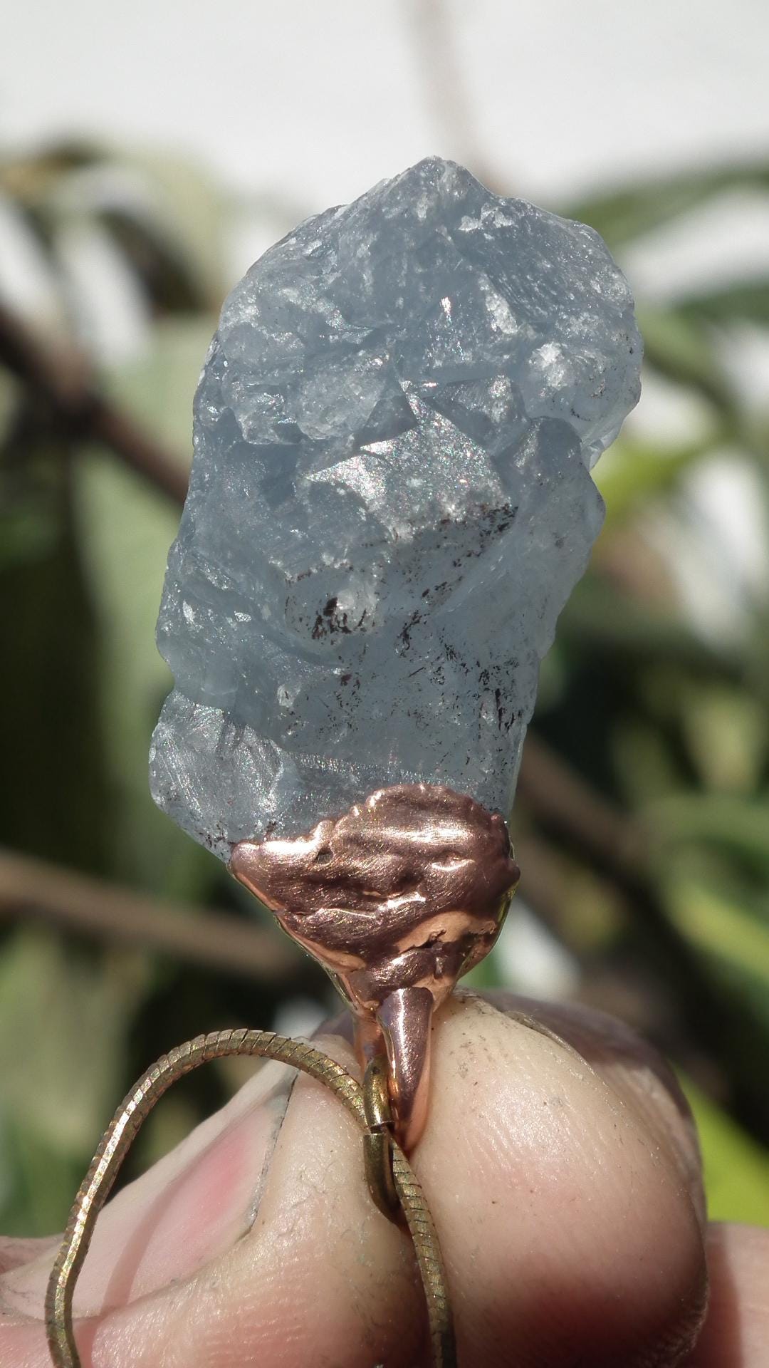 Electroformed copper Celestite necklace