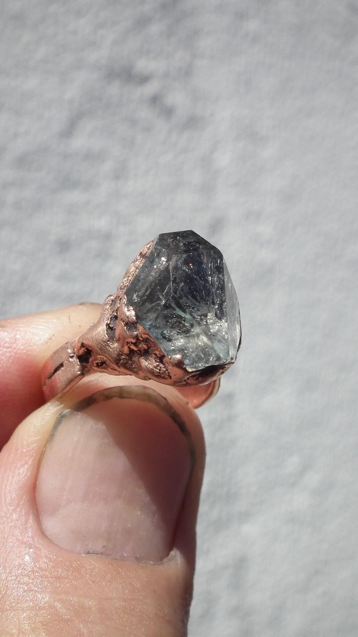 Herkimer diamond ring / Electroformed Copper