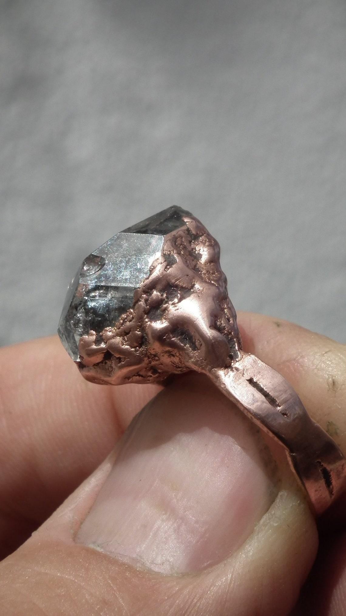 Herkimer diamond ring / Electroformed Copper