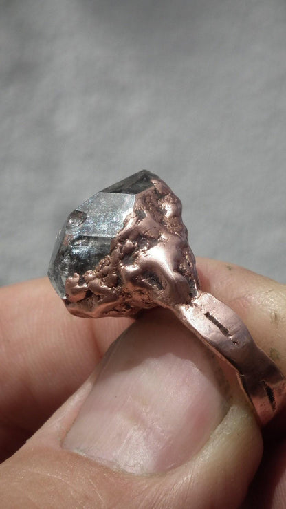 Herkimer diamond ring / Electroformed Copper