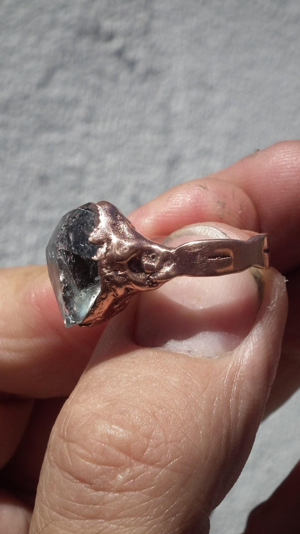 Herkimer diamond ring / Electroformed Copper