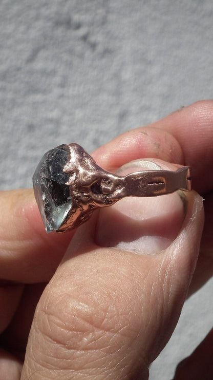 Herkimer diamond ring / Electroformed Copper
