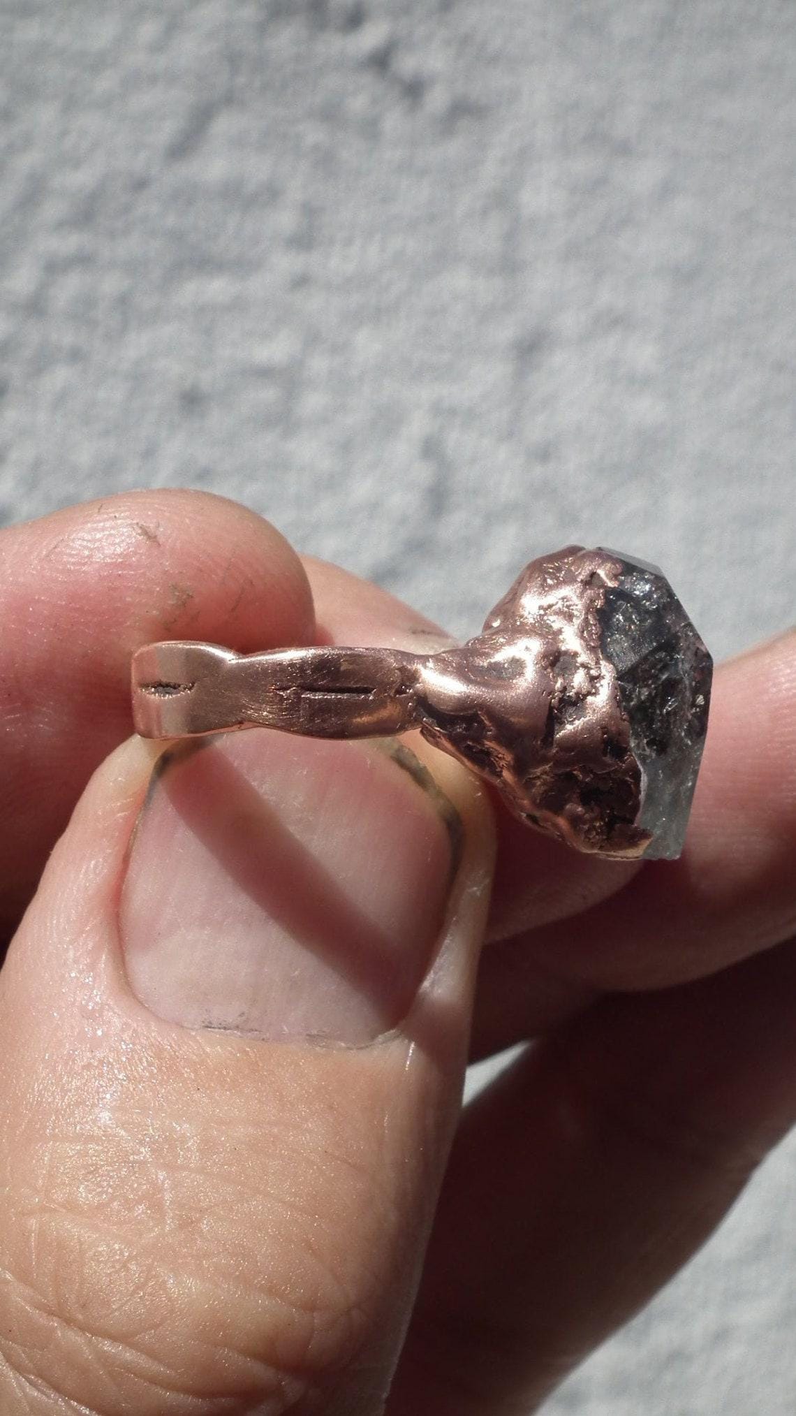 Herkimer diamond ring / Electroformed Copper