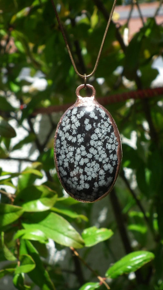 Electroformed Copper Snowflake obsidian pendant