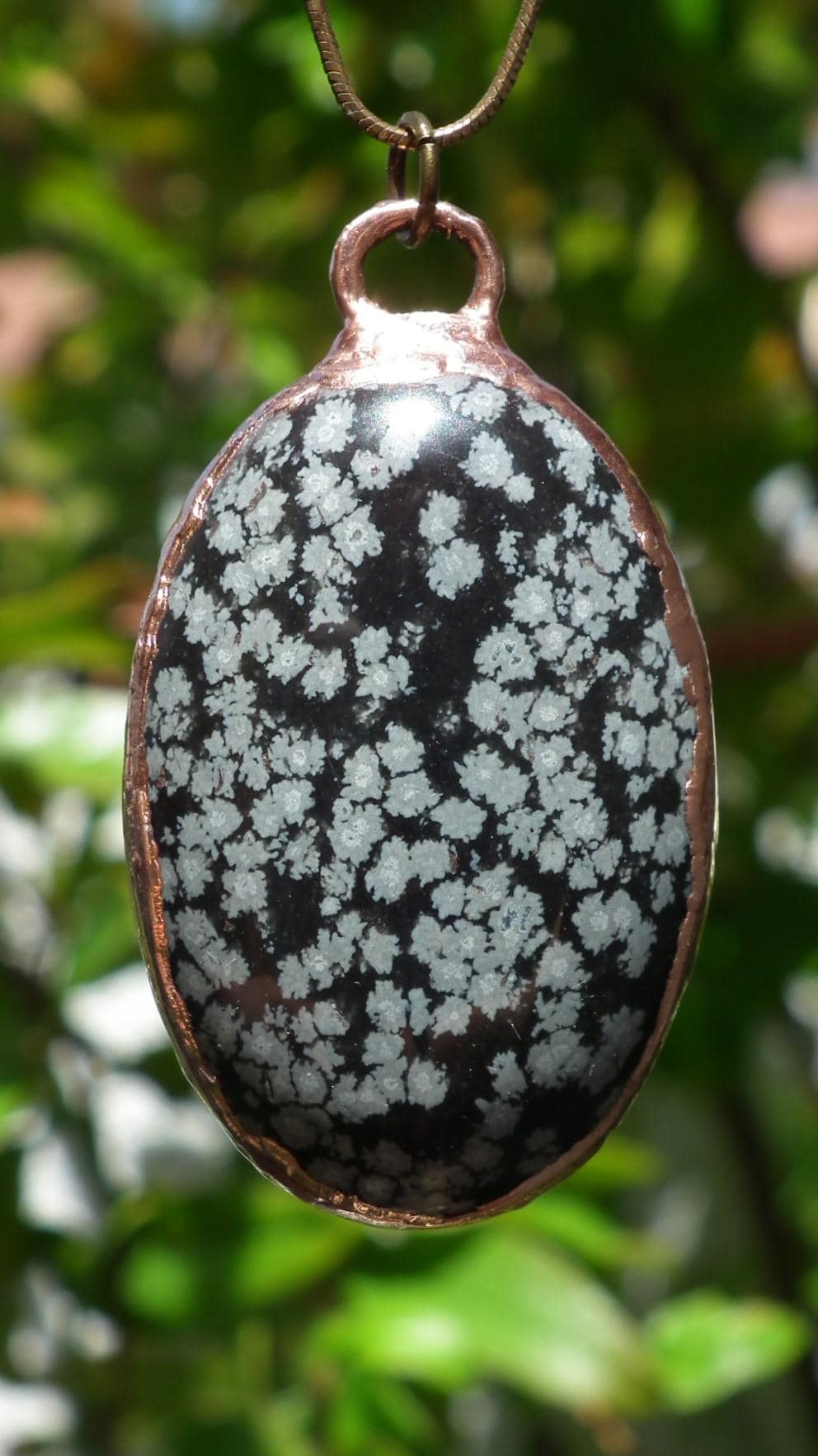 Electroformed Copper Snowflake obsidian pendant