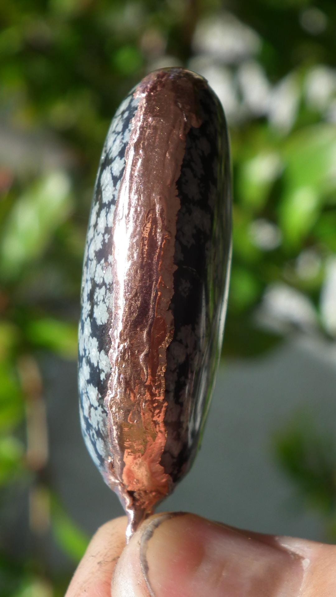 Electroformed Copper Snowflake obsidian pendant