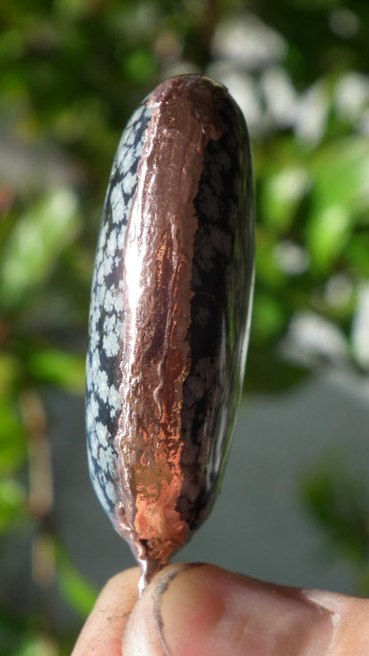 Electroformed Copper Snowflake obsidian pendant