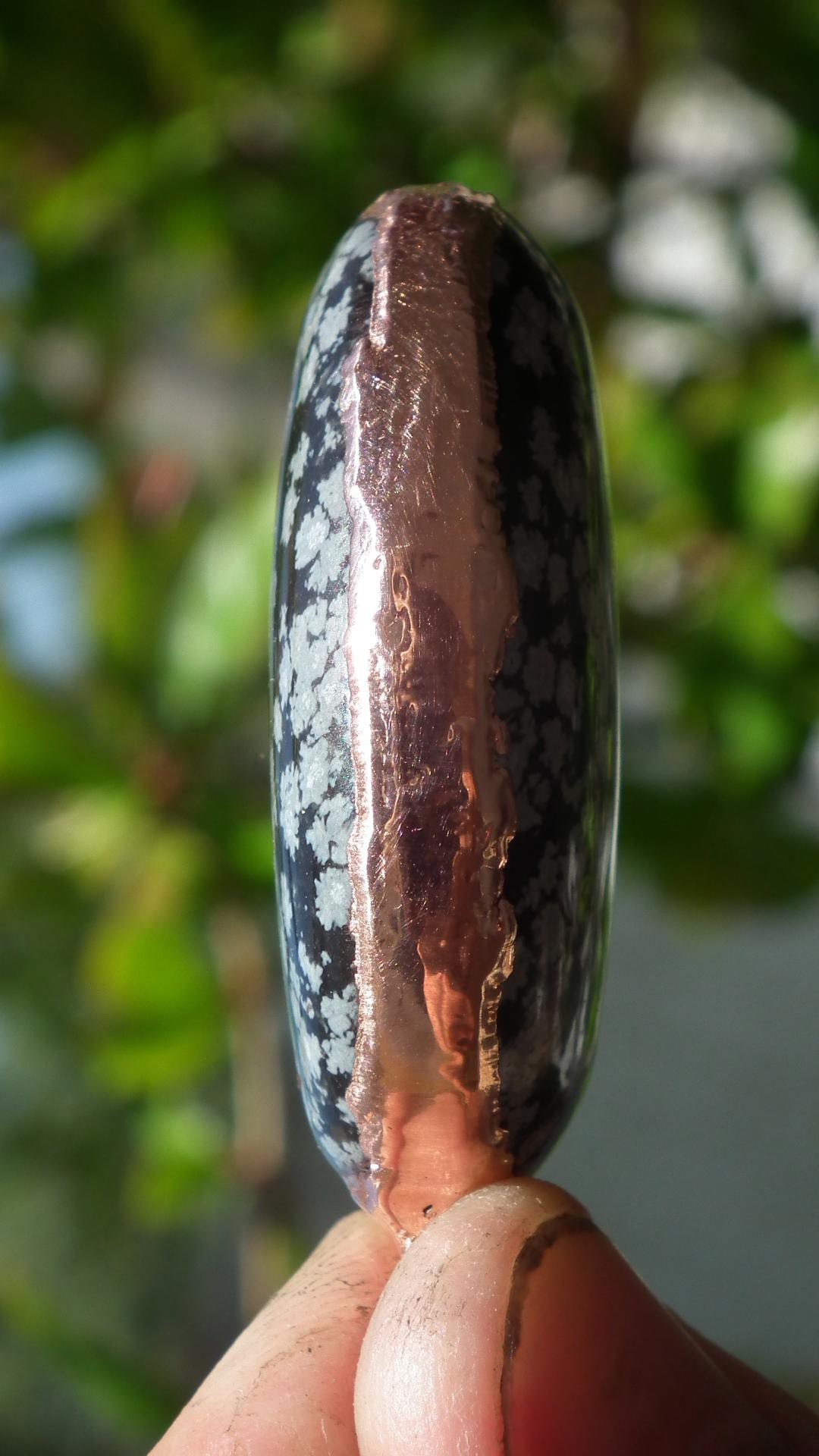 Electroformed Copper Snowflake obsidian pendant