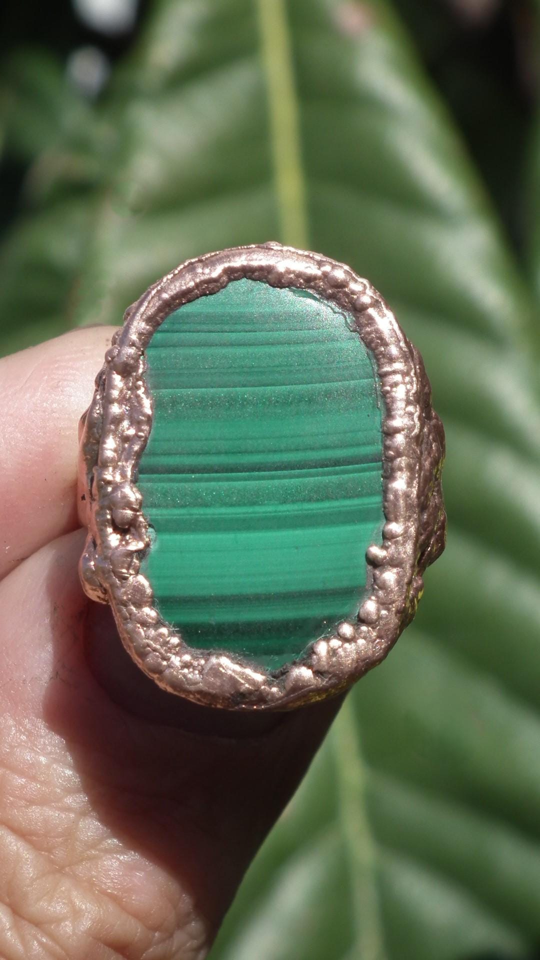 Malachite ring // Electroformed copper
