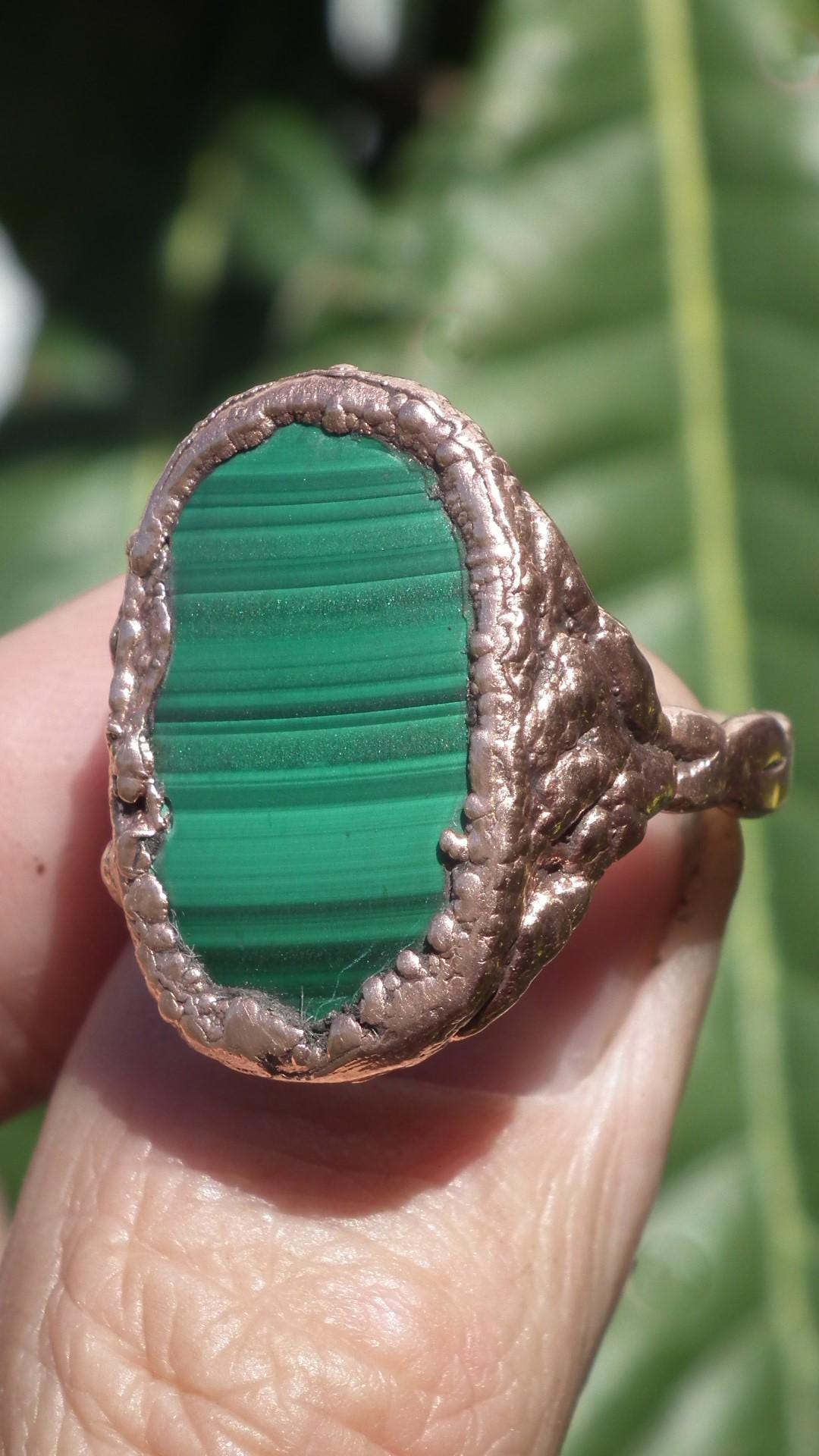 Malachite ring // Electroformed copper