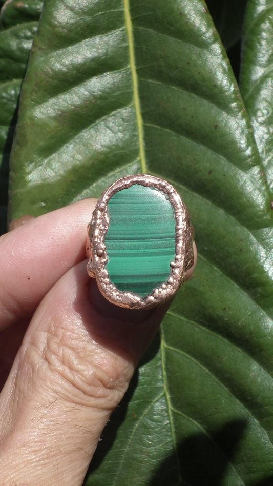 Malachite ring // Electroformed copper