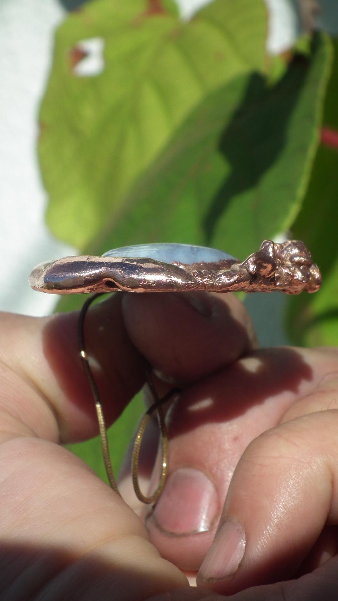 Blue lace agate necklage / red copper / Electroformed copper