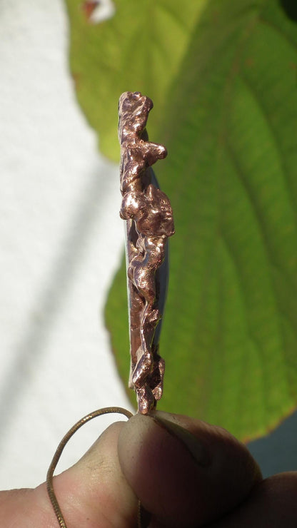 Blue lace agate necklage / red copper / Electroformed copper