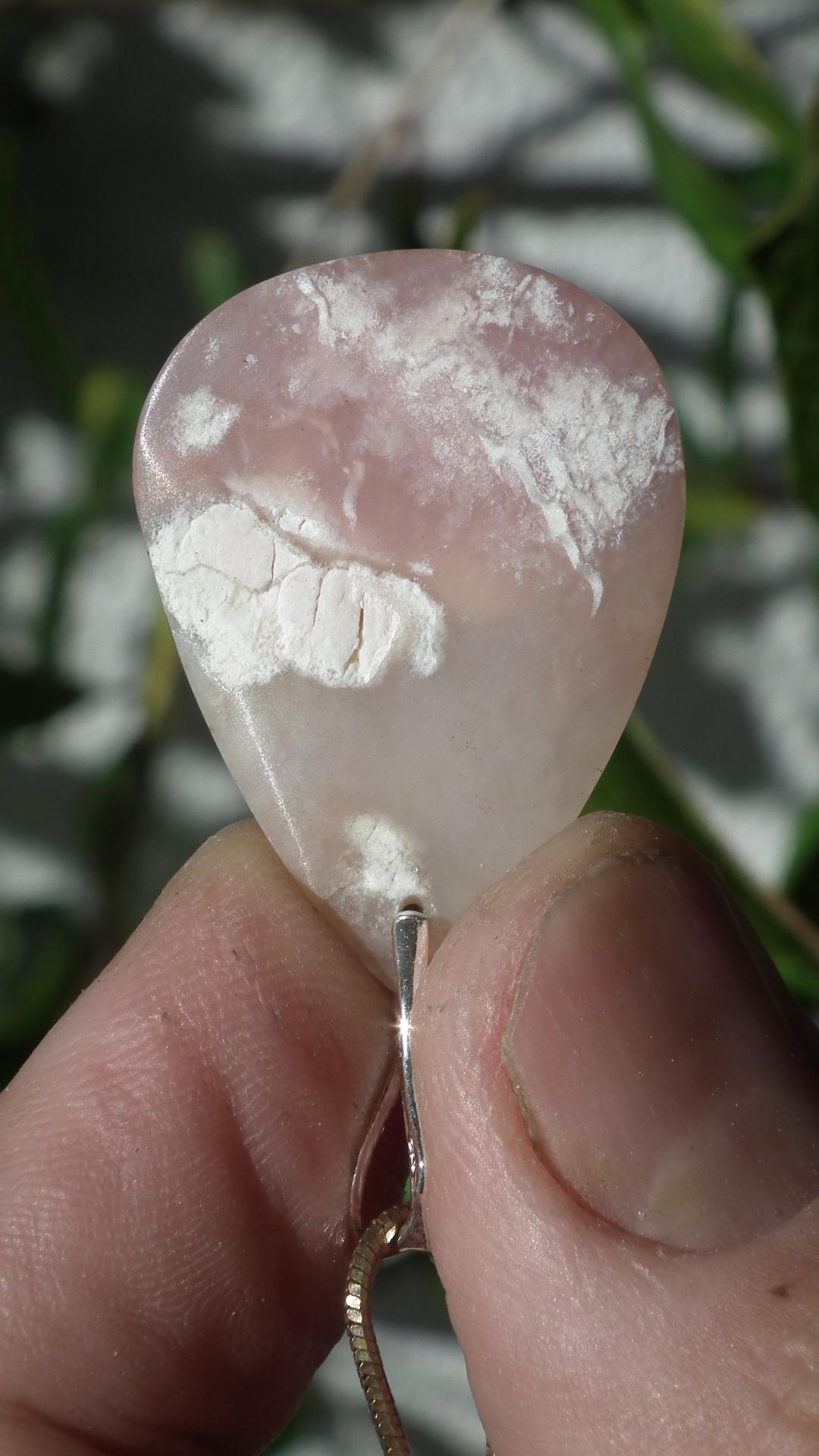 Pink opal necklace with sterling silver bail