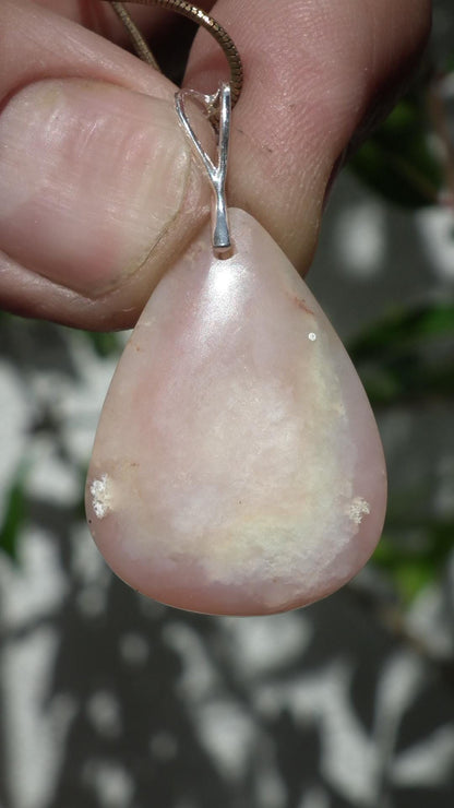 Pink opal necklace with sterling silver bail