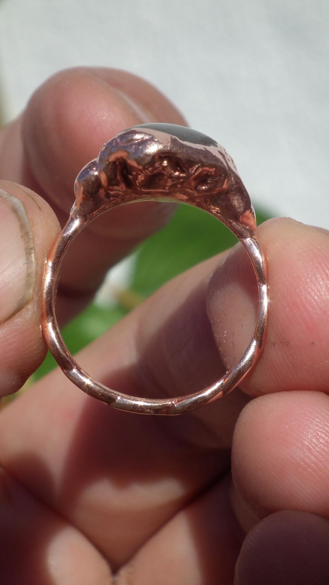 Electroformed copper Super 7 ring / Amethyst cacoxenite