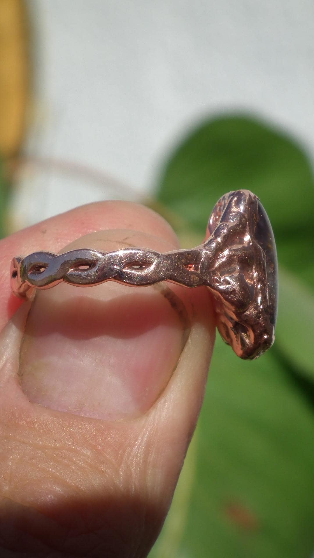 Electroformed copper Super 7 ring / Amethyst cacoxenite