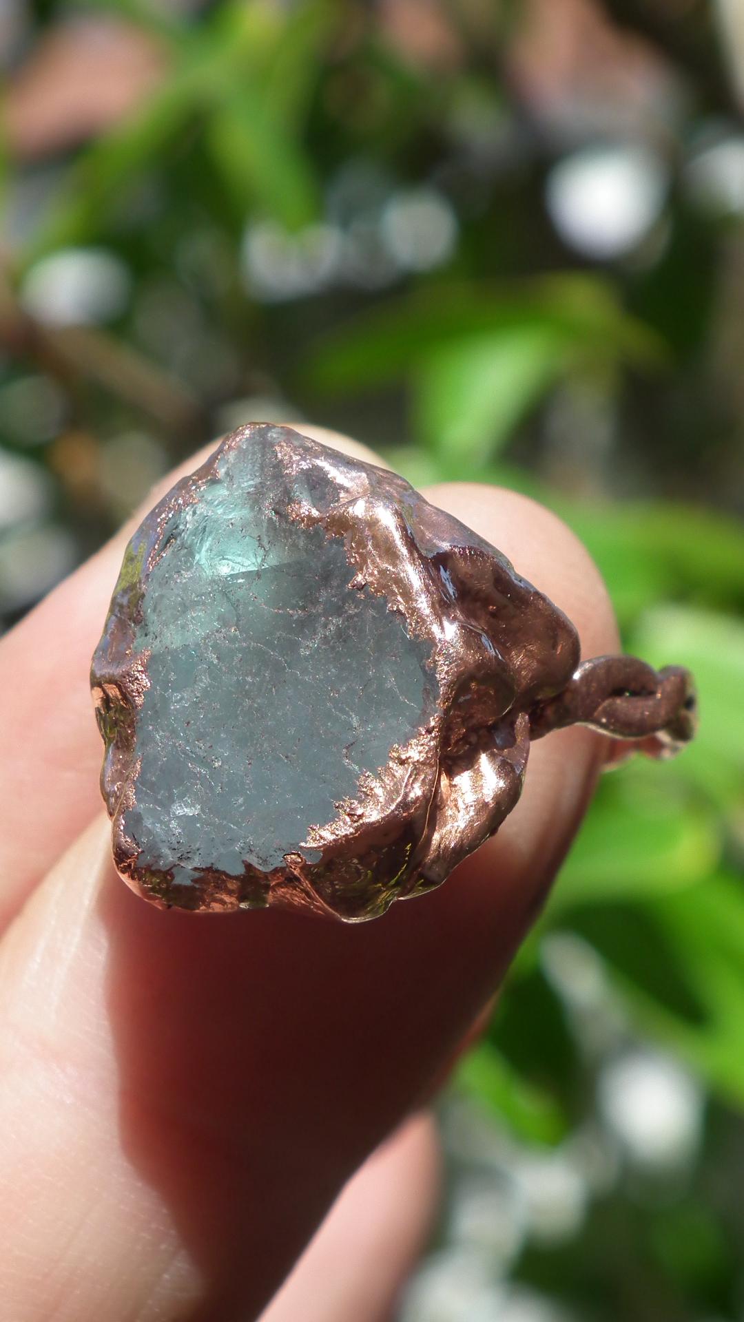 Electroformed Copper celestite ring / rough celestite