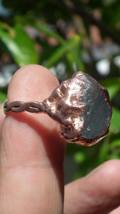 Electroformed Copper celestite ring / rough celestite