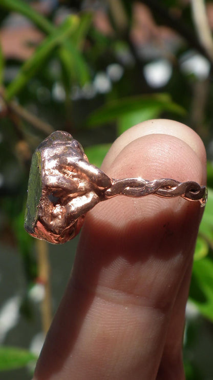Electroformed Copper celestite ring / rough celestite