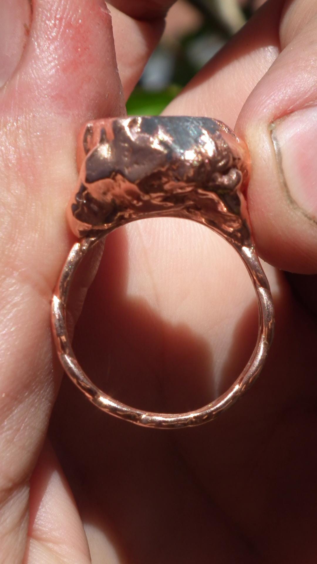 Electroformed Copper celestite ring / rough celestite