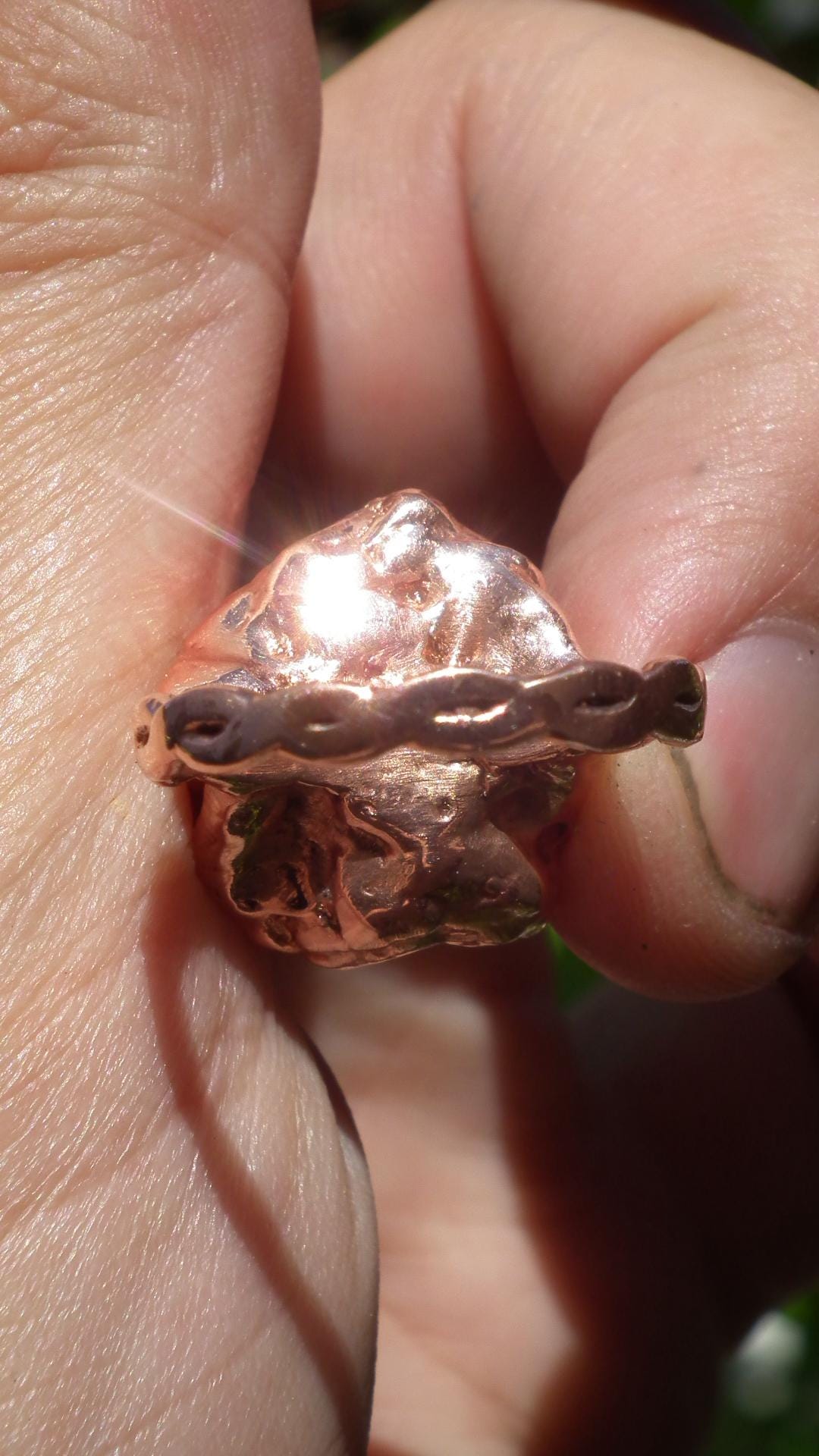 Electroformed Copper celestite ring / rough celestite