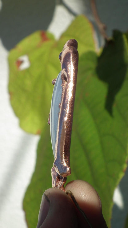 Blue lace agate necklage / red copper / Electroformed copper