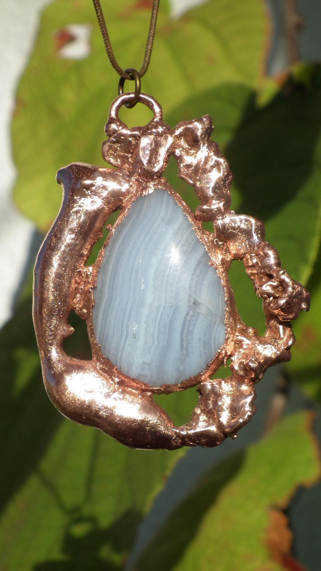 Blue lace agate necklage / red copper / Electroformed copper