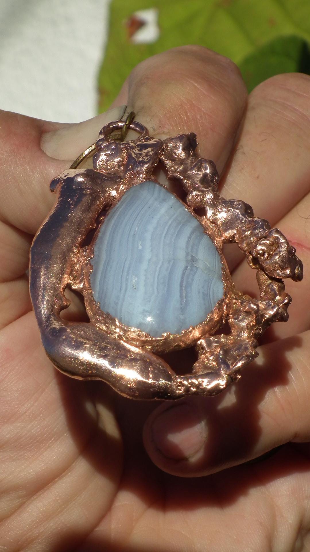 Blue lace agate necklage / red copper / Electroformed copper