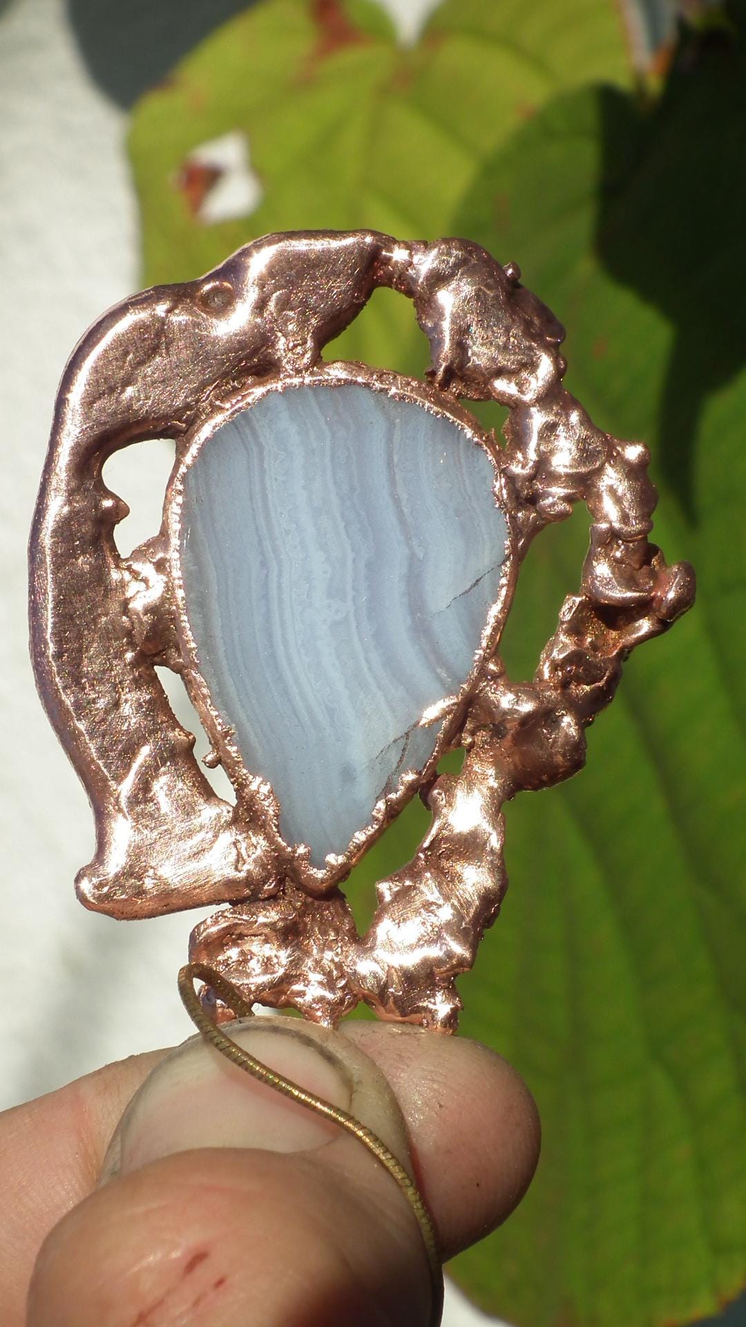 Blue lace agate necklage / red copper / Electroformed copper