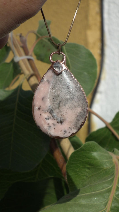 Copper Peruvian opal // Pink opal necklace With Celestite