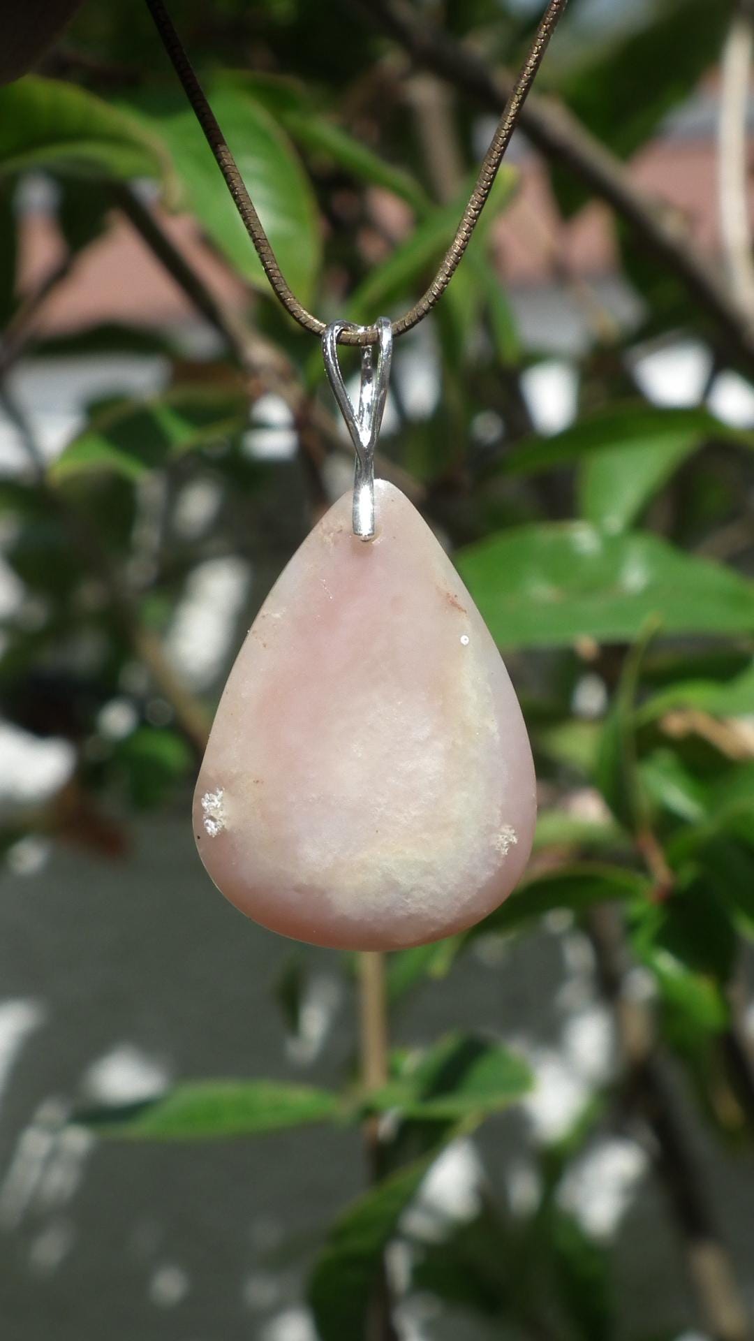 Pink opal necklace with sterling silver bail