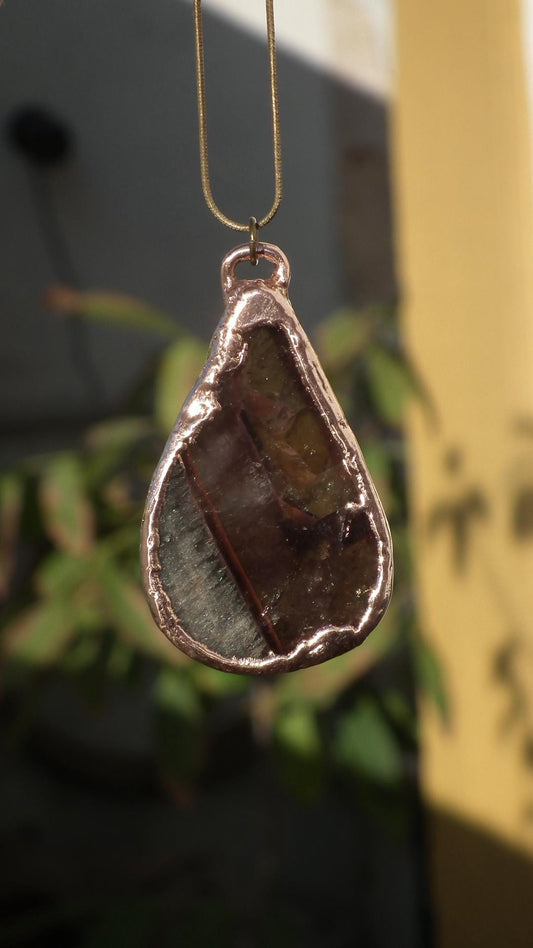 super 7 necklace // Amethyst cacoxenite //electroformed copper // Free Copper snake chain