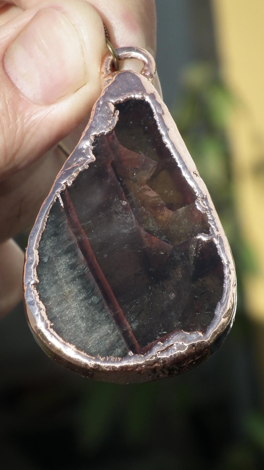 super 7 necklace // Amethyst cacoxenite //electroformed copper // Free Copper snake chain