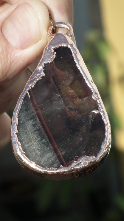 super 7 necklace // Amethyst cacoxenite //electroformed copper // Free Copper snake chain