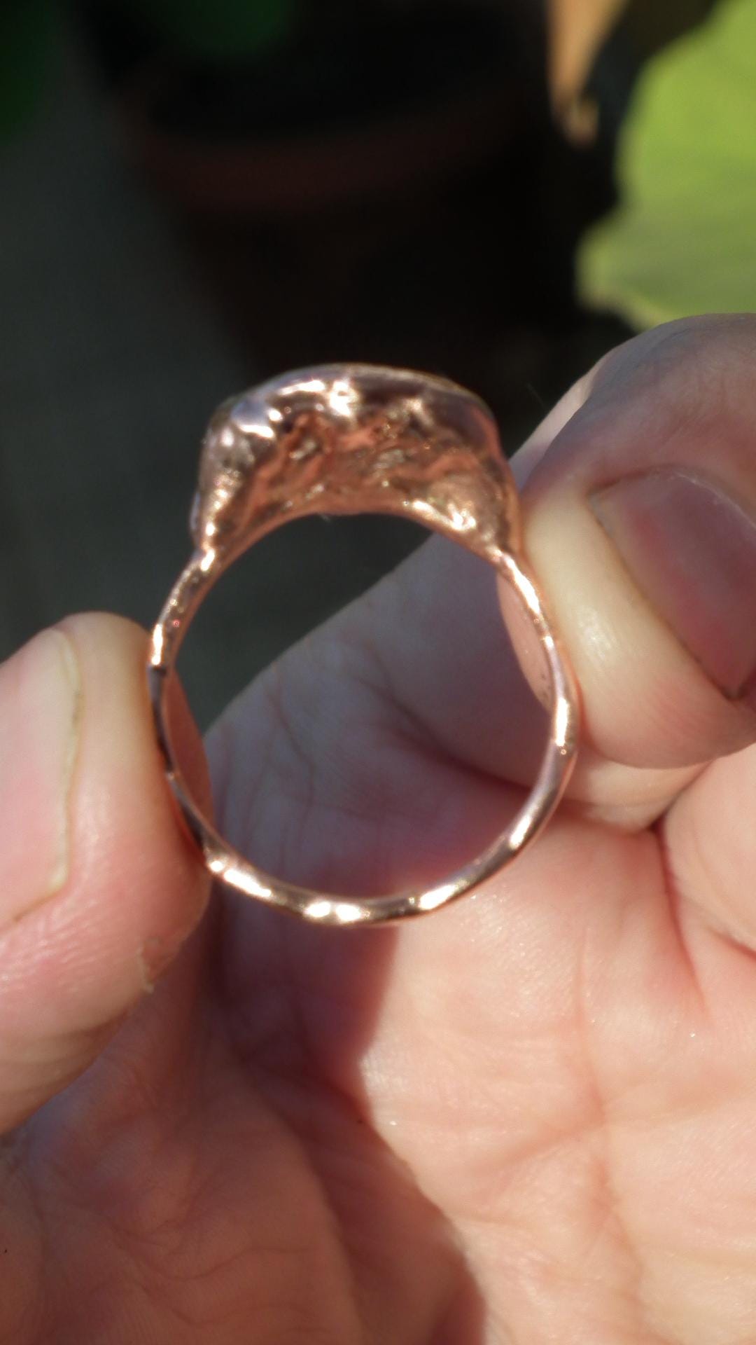 Electroformed copper Super 7 ring / Amethyst cacoxenite