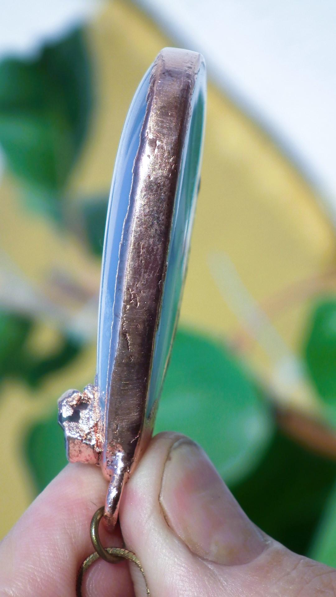 Blue lace agate necklace with Celestite / Electroformed copper // Free copper snake chain