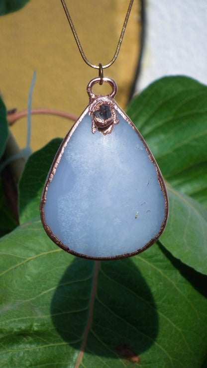 Blue lace agate necklace with Celestite / Electroformed copper // Free copper snake chain