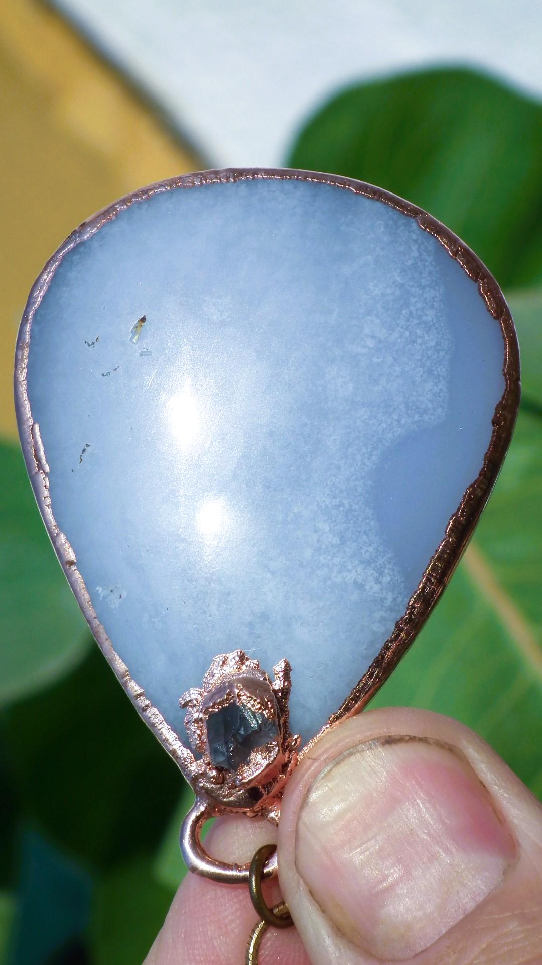 Blue lace agate necklace with Celestite / Electroformed copper // Free copper snake chain